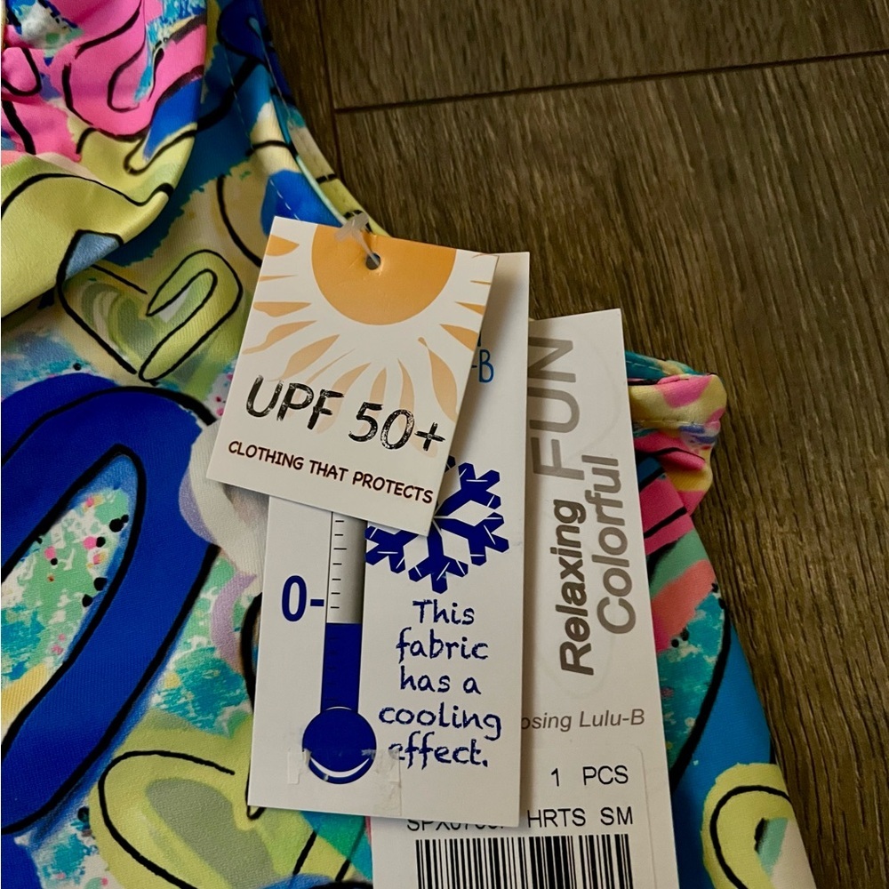 Lulu B Sleeveless Ruffle Cooling UPF 50 Top Colorful Hearts Print Small NWT new - Picture 9 of 12